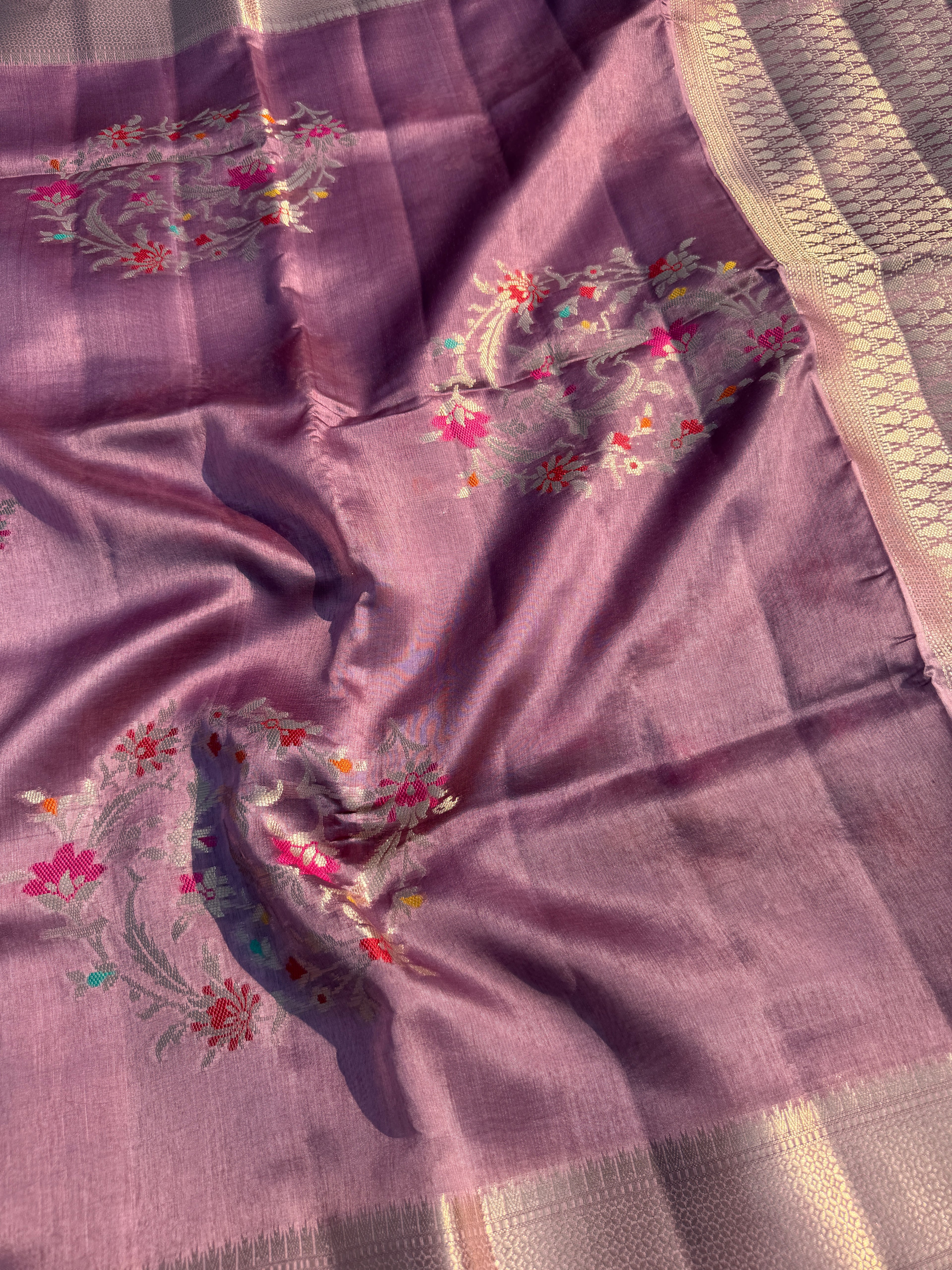 Lavender Purple Kora Silk Saree