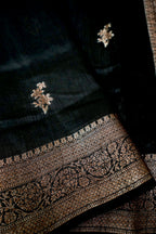 Raw silk saree with Antique Zari - Black