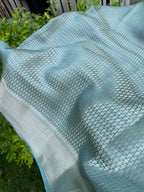 Aqua Blue Kora Silk Saree