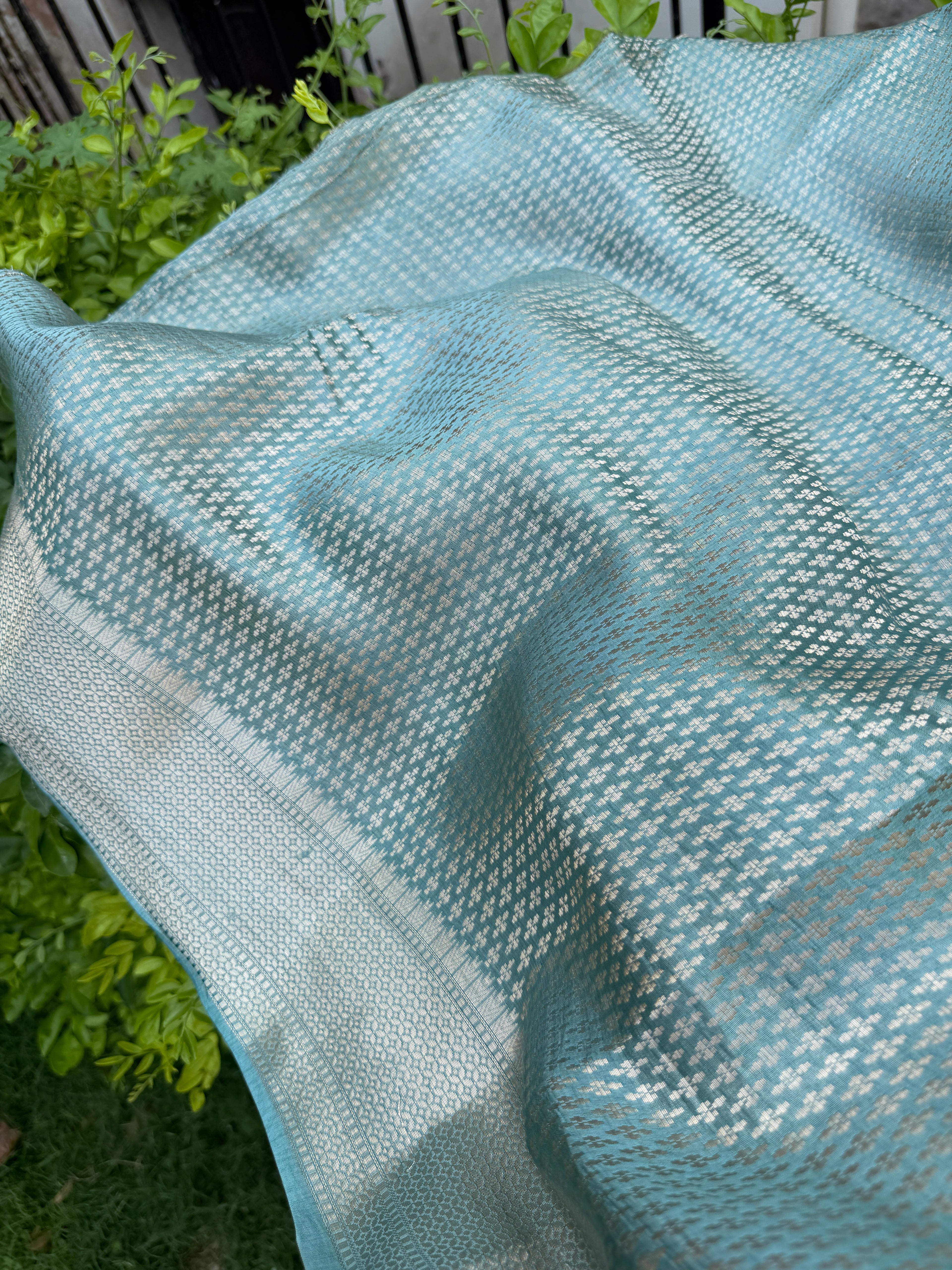 Aqua Blue Kora Silk Saree