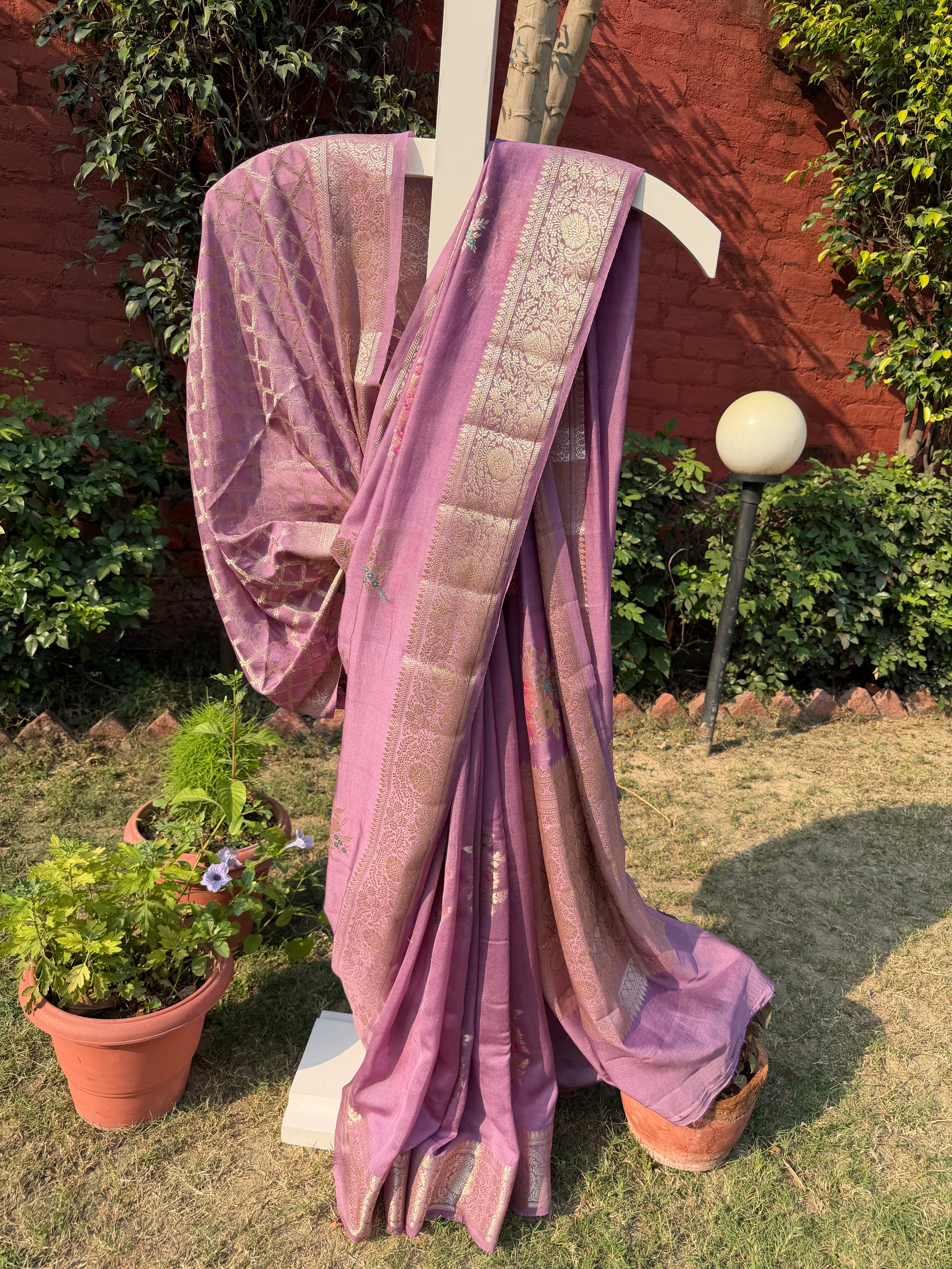 Lilac Floral Georgette Banarasi Saree