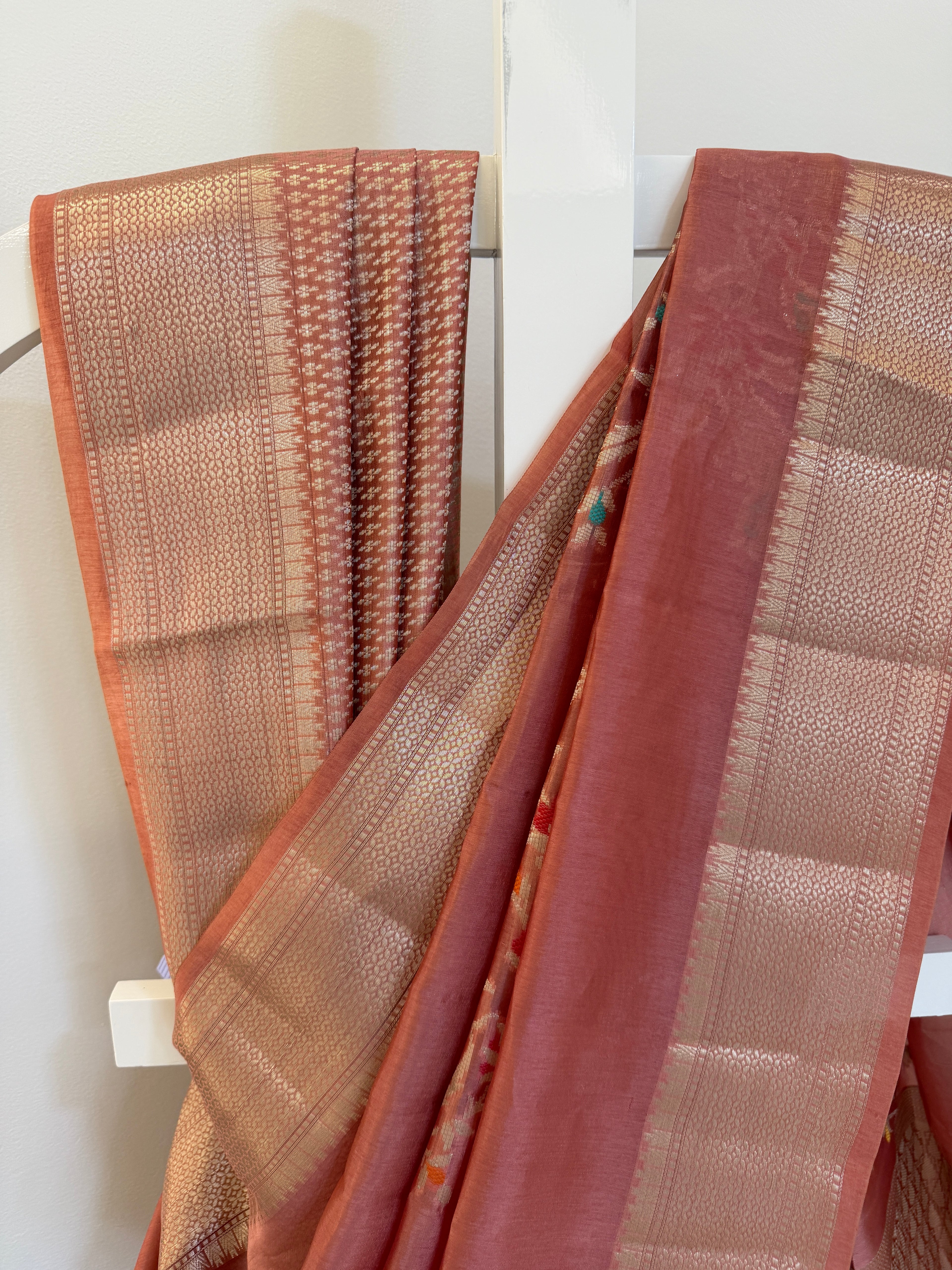 Soft Peach Kora Silk Saree