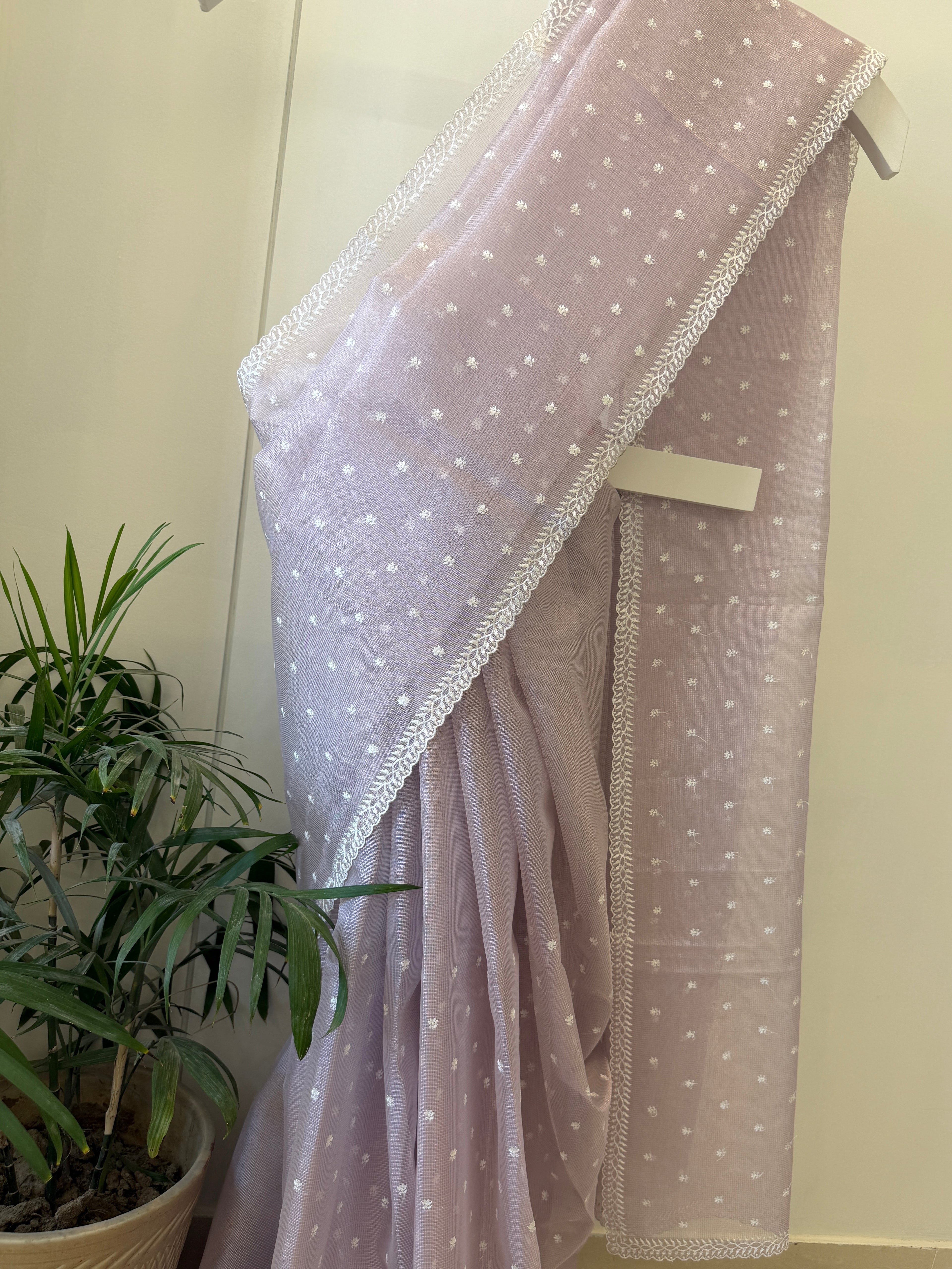 Tissue Saree with Thread Butti - Pastel Lilac