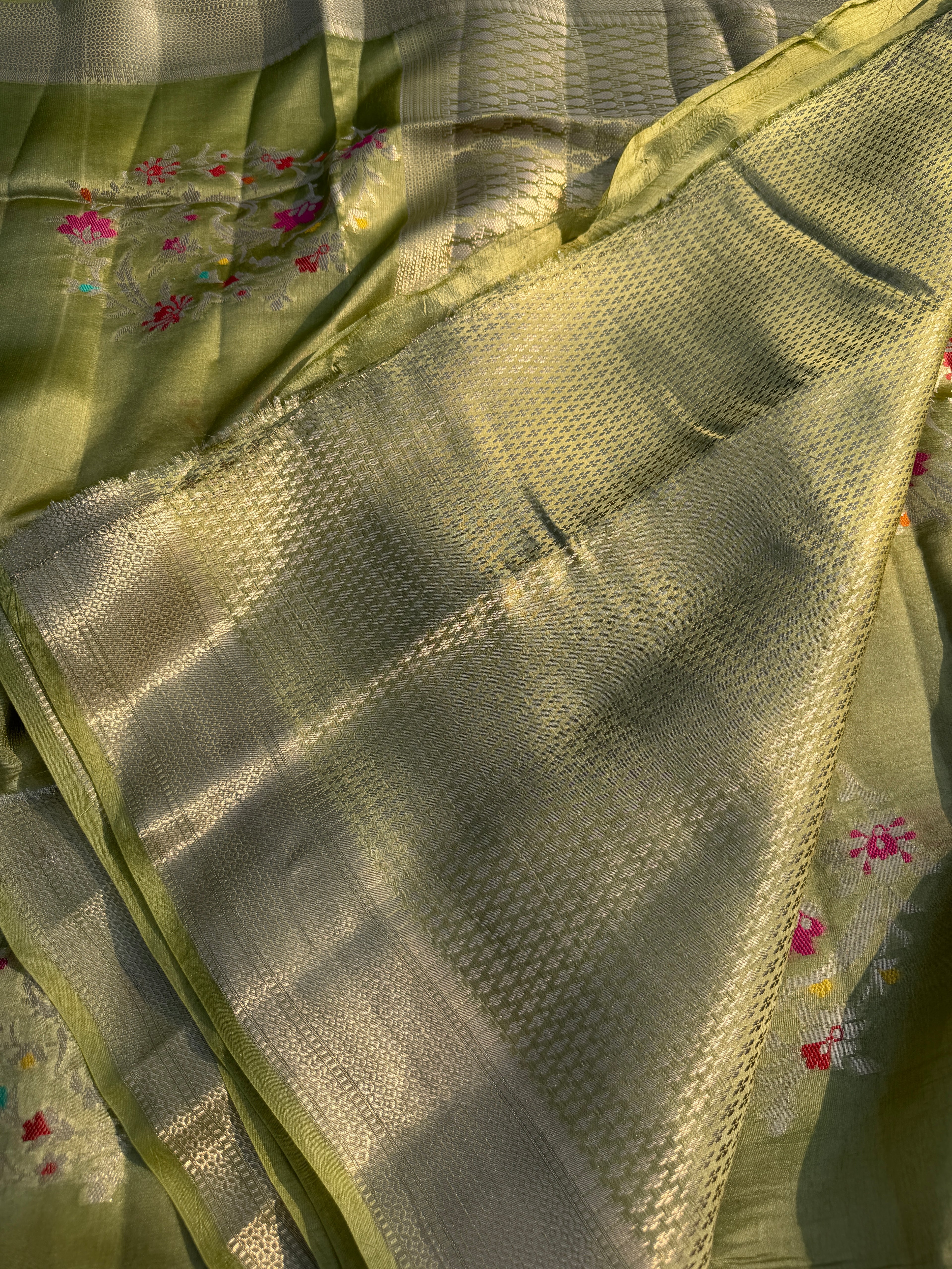 Pastel Green Kora Silk Saree