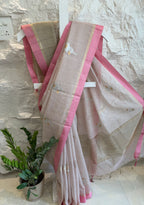 Blush Pink Checks Linen Saree