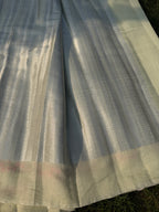 Linen Saree with Floral Embroidery – Mint Green