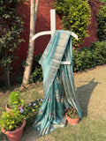 Aqua Blue Kora Silk Saree