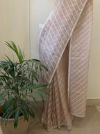 Tissue Saree with Diagonal Thread Embroidery- Rose Gold