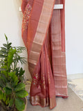 Soft Peach Kora Silk Saree