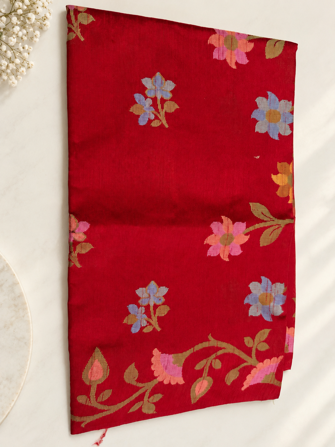 Crimson Red Raw Silk Banarasi Jamdani Saree