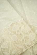 Linen Saree with Appliqué Work – Ivory Cream