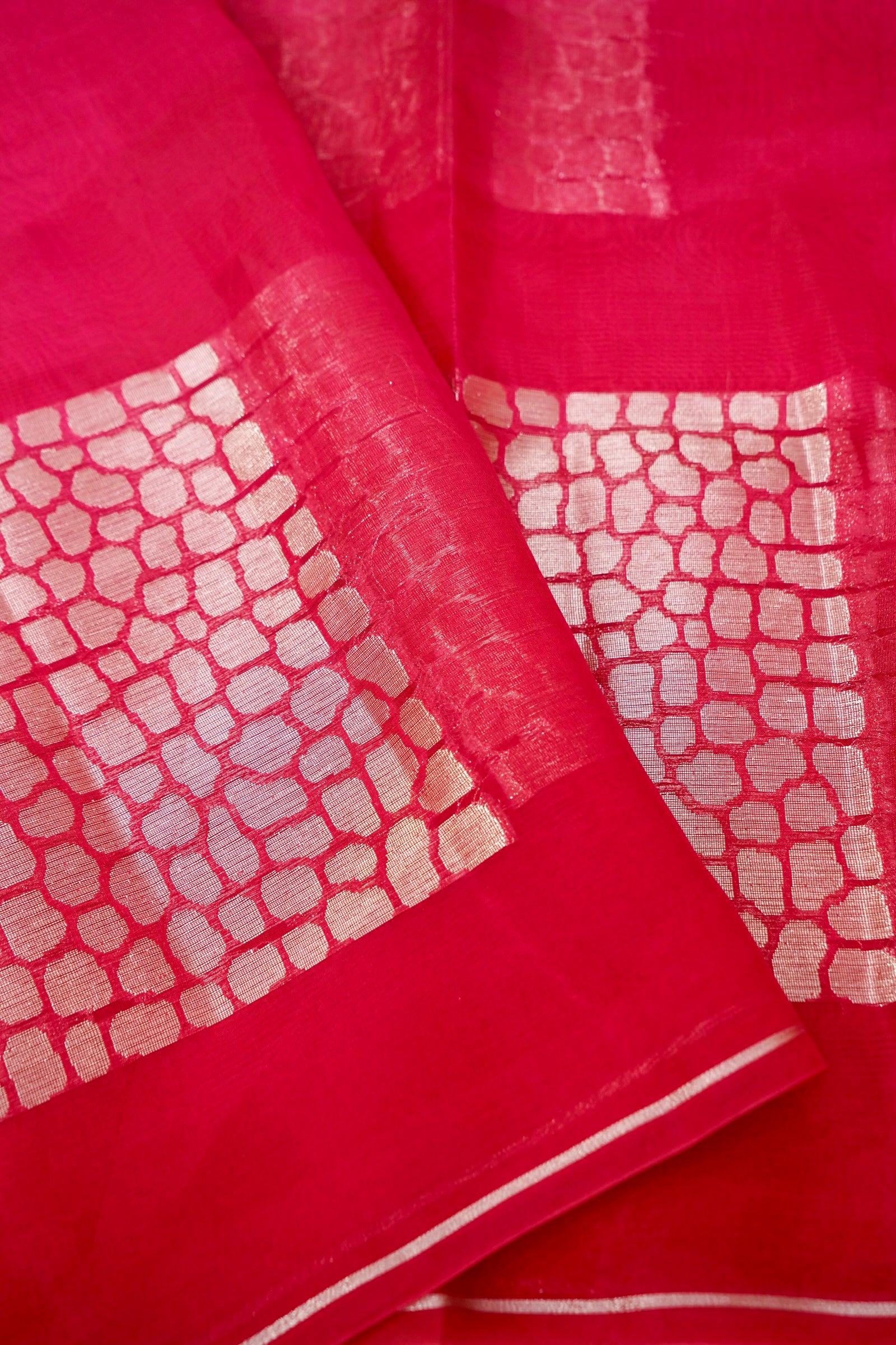 Ombré Paper Silk Saree with Geometric Square Motifs – Pink Radiance