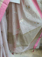 Blush Pink Checks Linen Saree