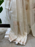 Off White Linen Saree with Gold Weaving