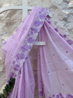 Lavender Embroidered Linen  Saree