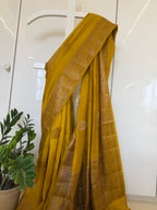 Mustard Yellow Raw Silk Saree with Antique Zari Weave