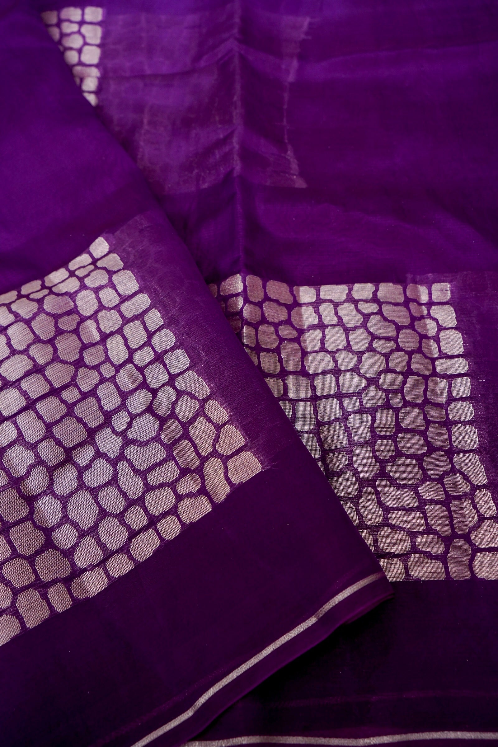 Ombré Paper Silk Saree with Geometric Square Motifs – Purple