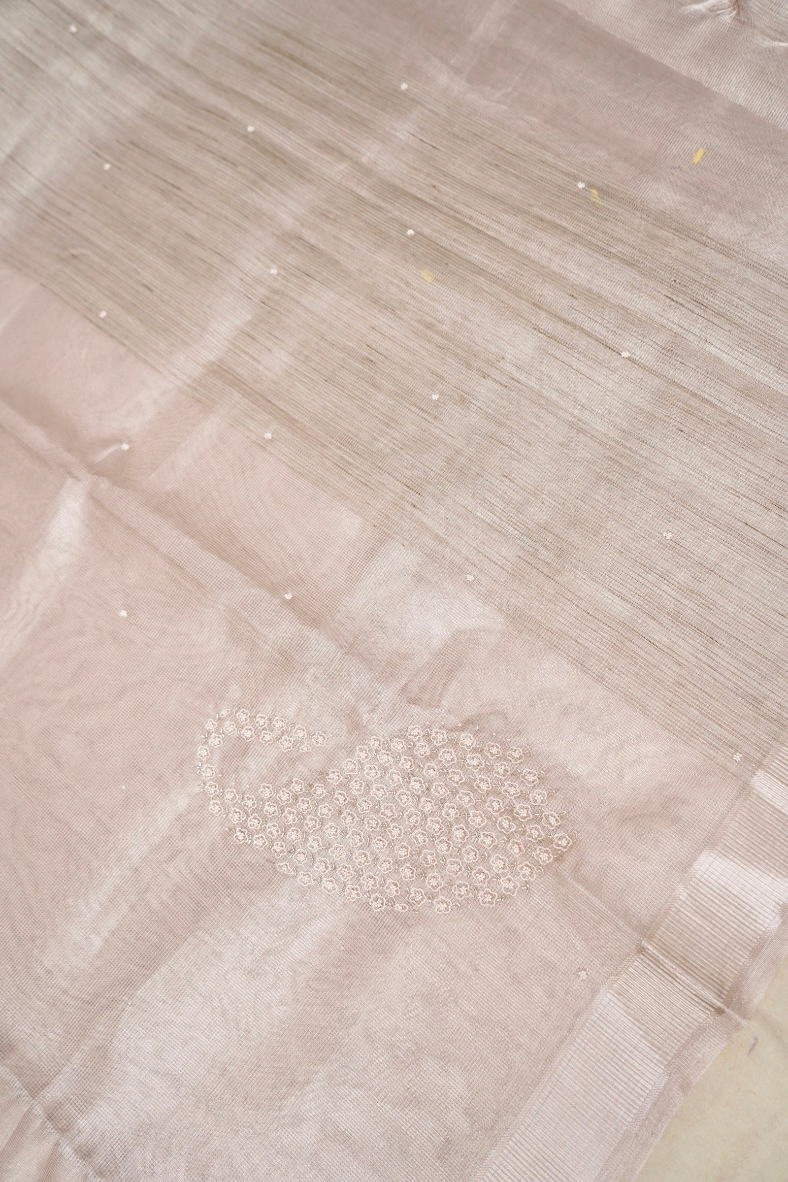 Kota Tissue Saree with Paisley Hand Moti Work – Rose Gold