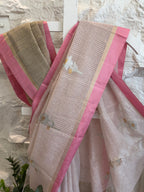 Blush Pink Checks Linen Saree