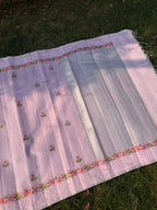 Linen Saree with Floral Embroidery – Lilac