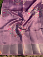 Lavender Purple Kora Silk Saree