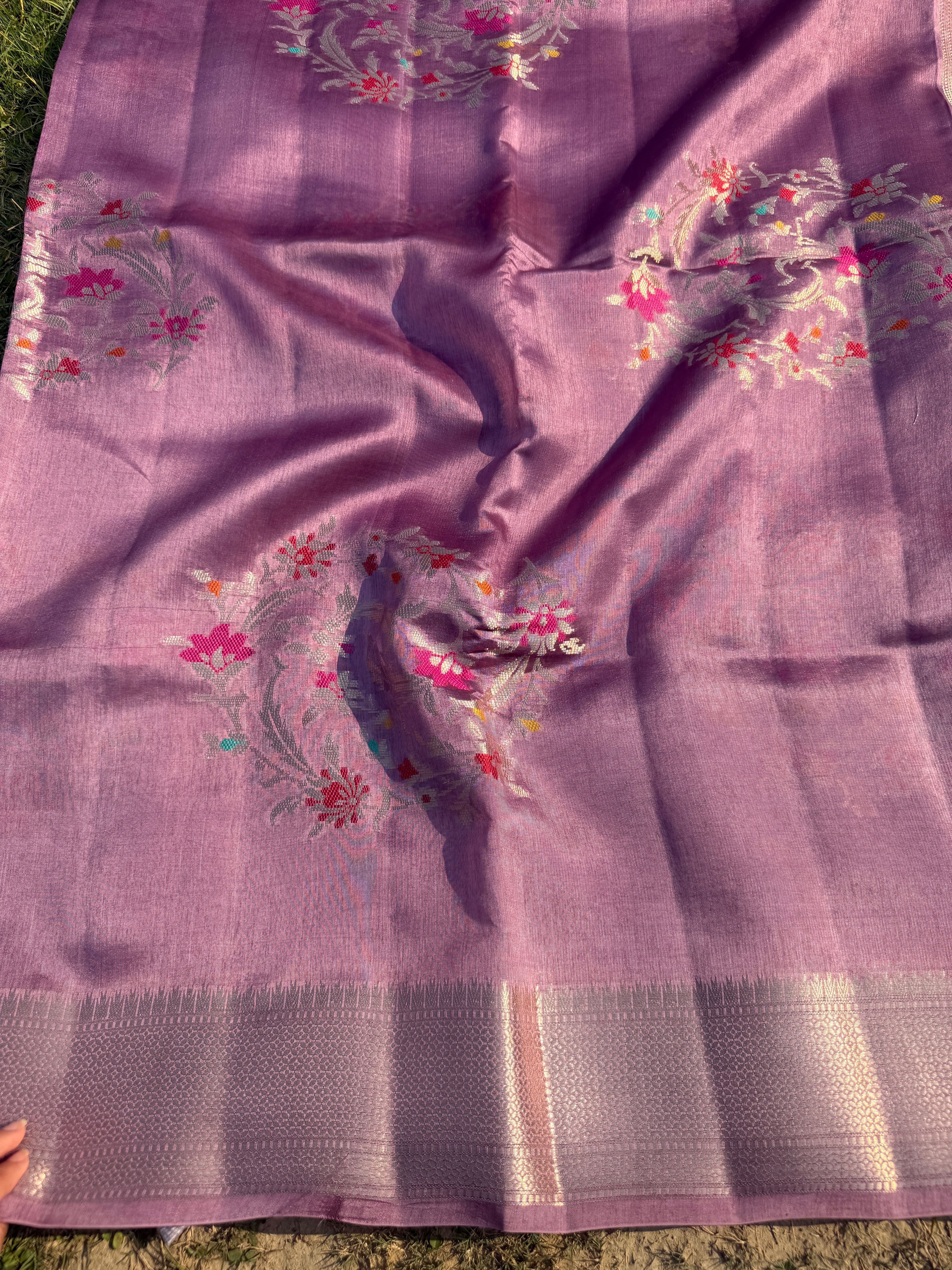 Lavender Purple Kora Silk Saree