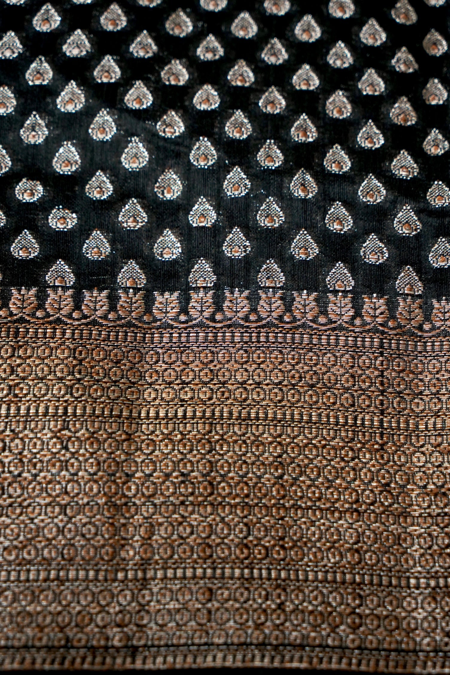 Raw silk saree with Antique Zari - Black