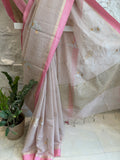 Blush Pink Checks Linen Saree