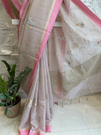 Blush Pink Checks Linen Saree