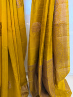 Mustard Yellow Raw Silk Saree with Antique Zari Weave
