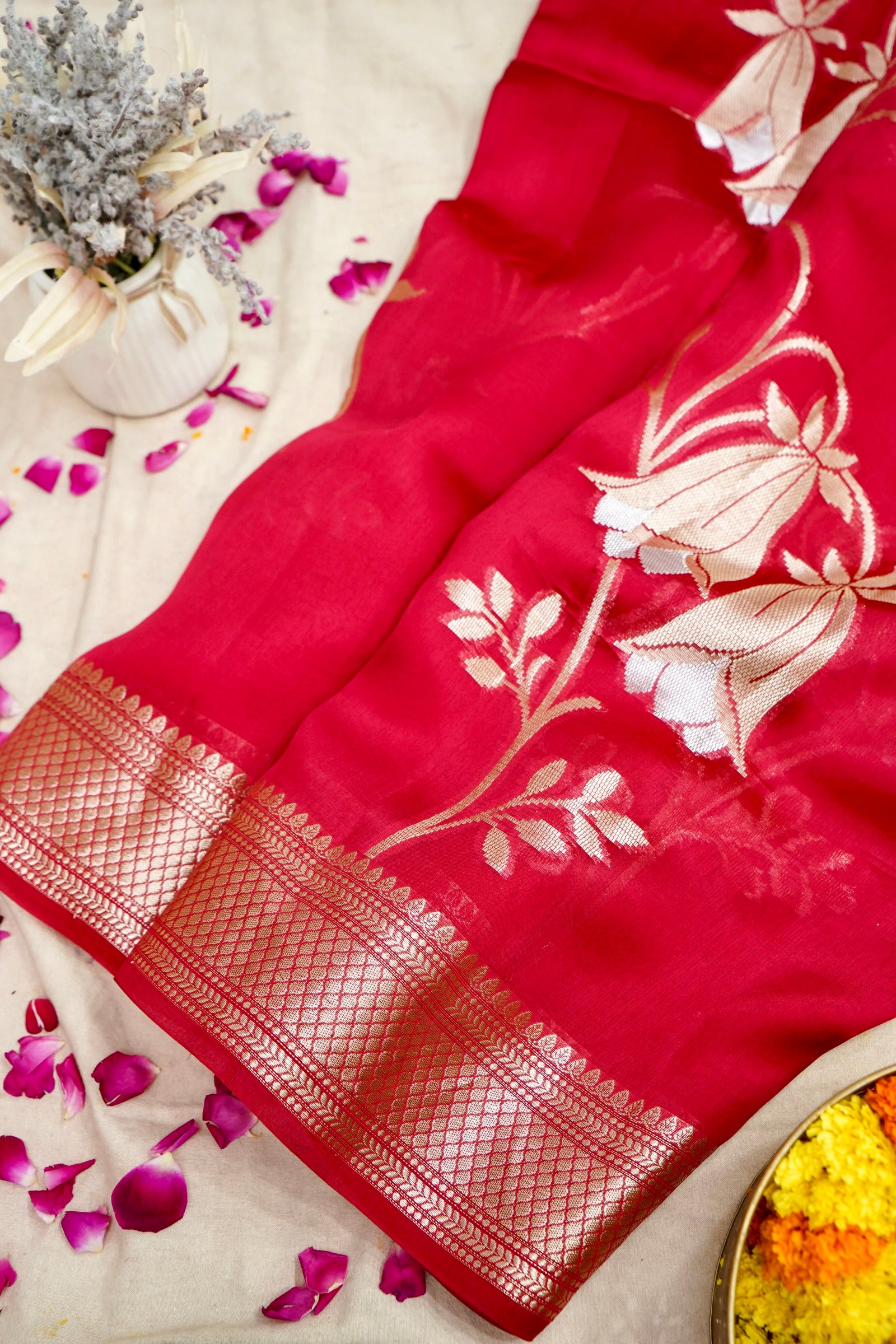 Kora Silk Saree - Pink