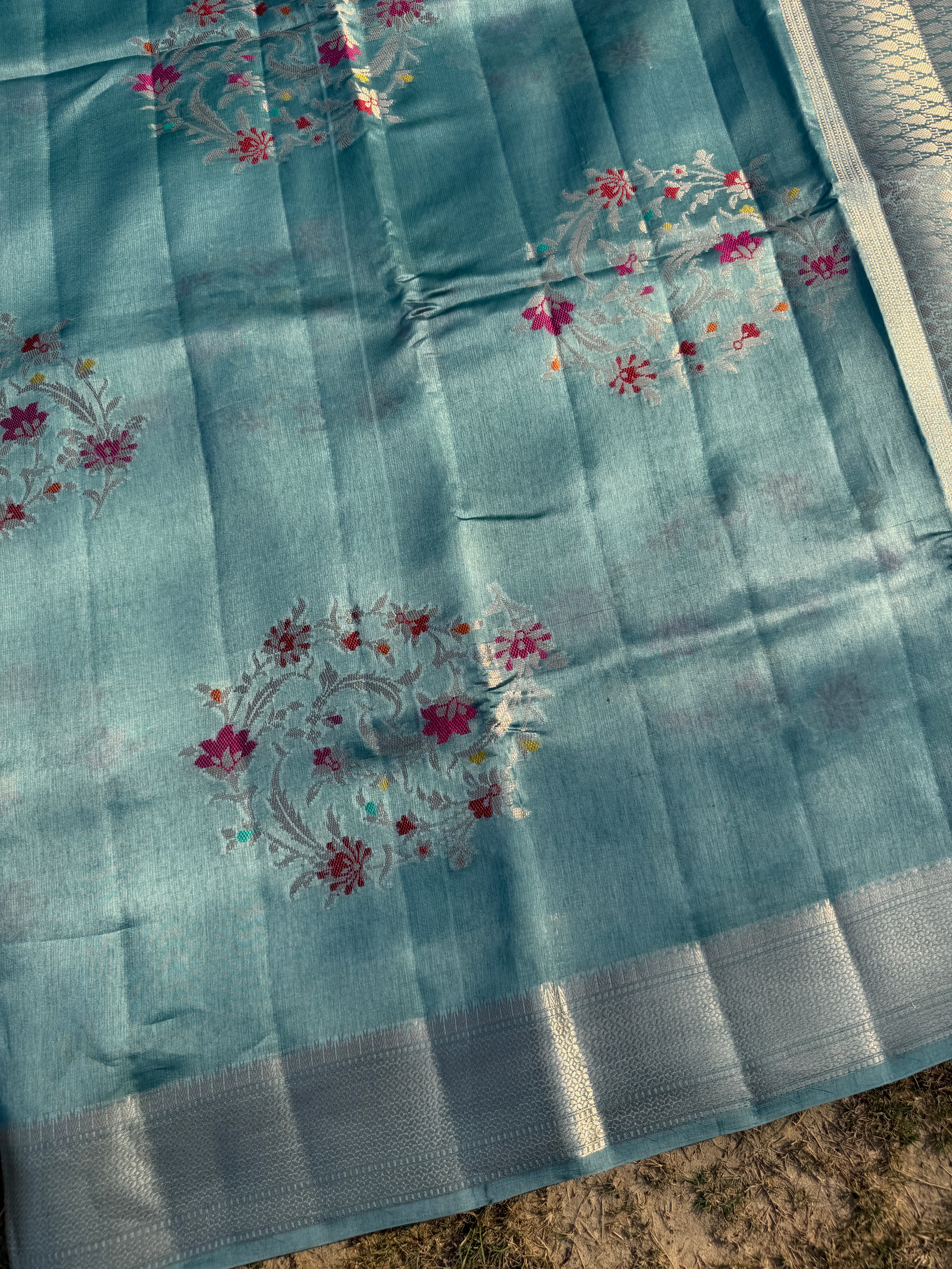 Aqua Blue Kora Silk Saree