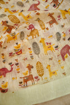 Cotton Linen Printed Saree -Pink