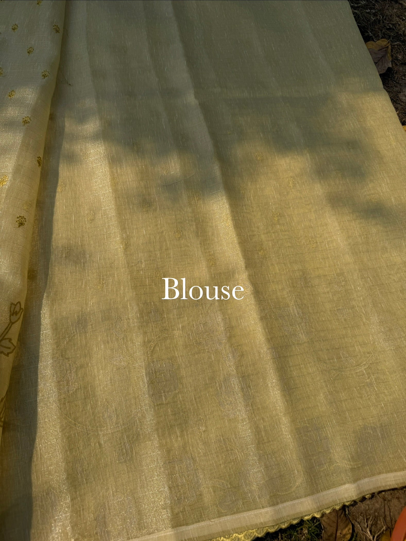 Linen tissue saree with applique work and scallop border - Lemon Yellow