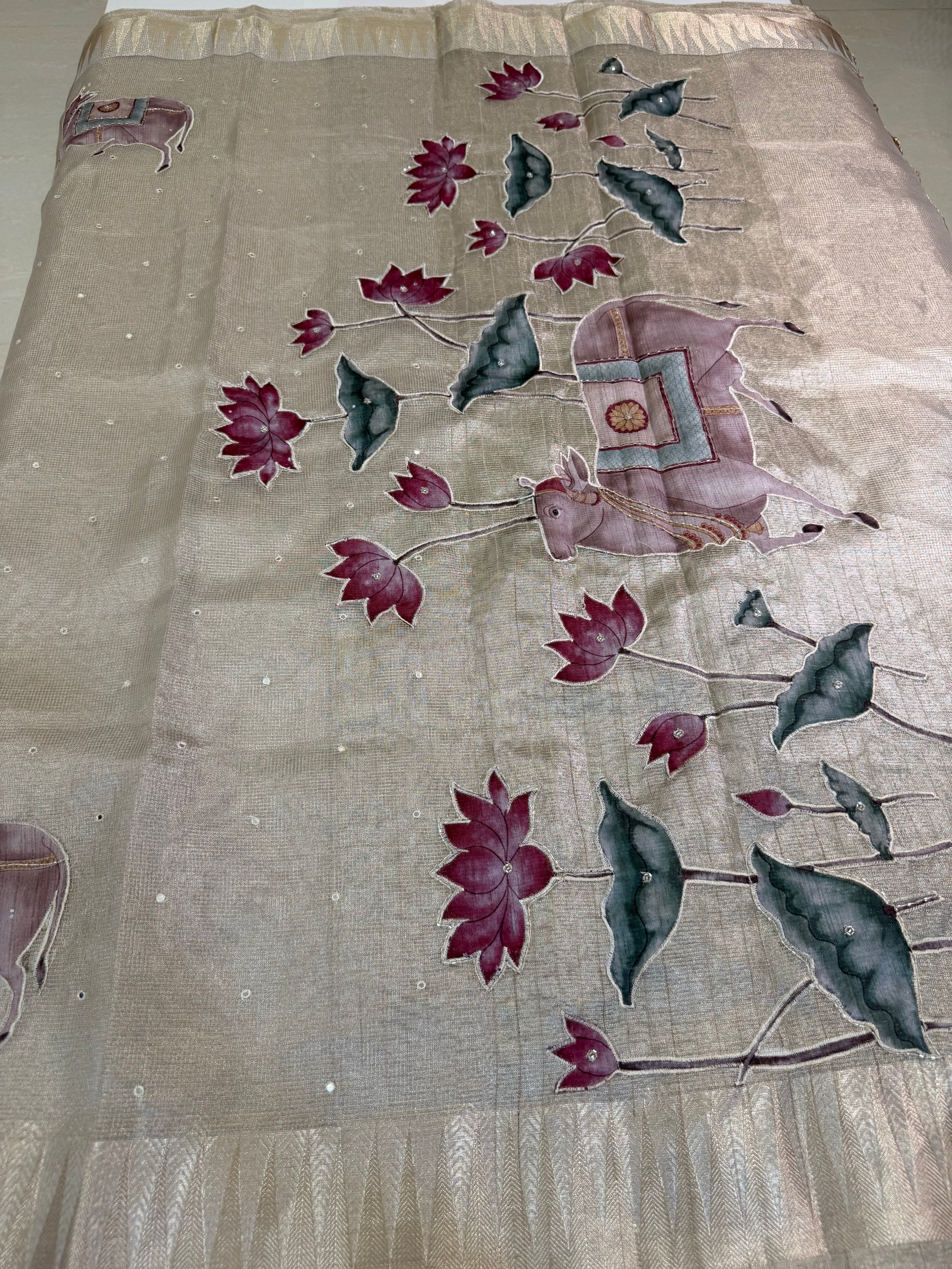 Rose gold Kota Tissue Pichwai Appliqué Saree