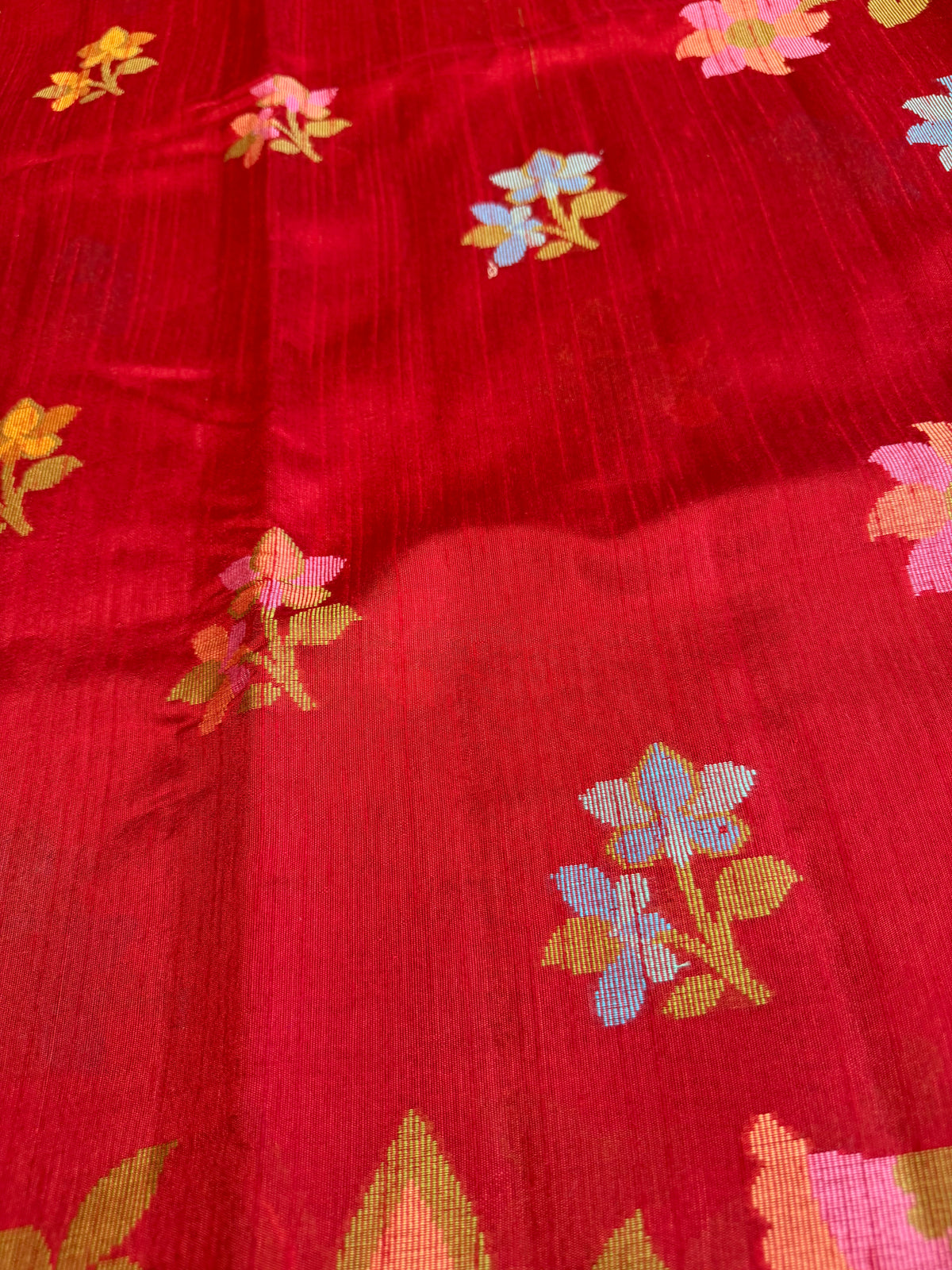 Crimson Red Raw Silk Banarasi Jamdani Saree
