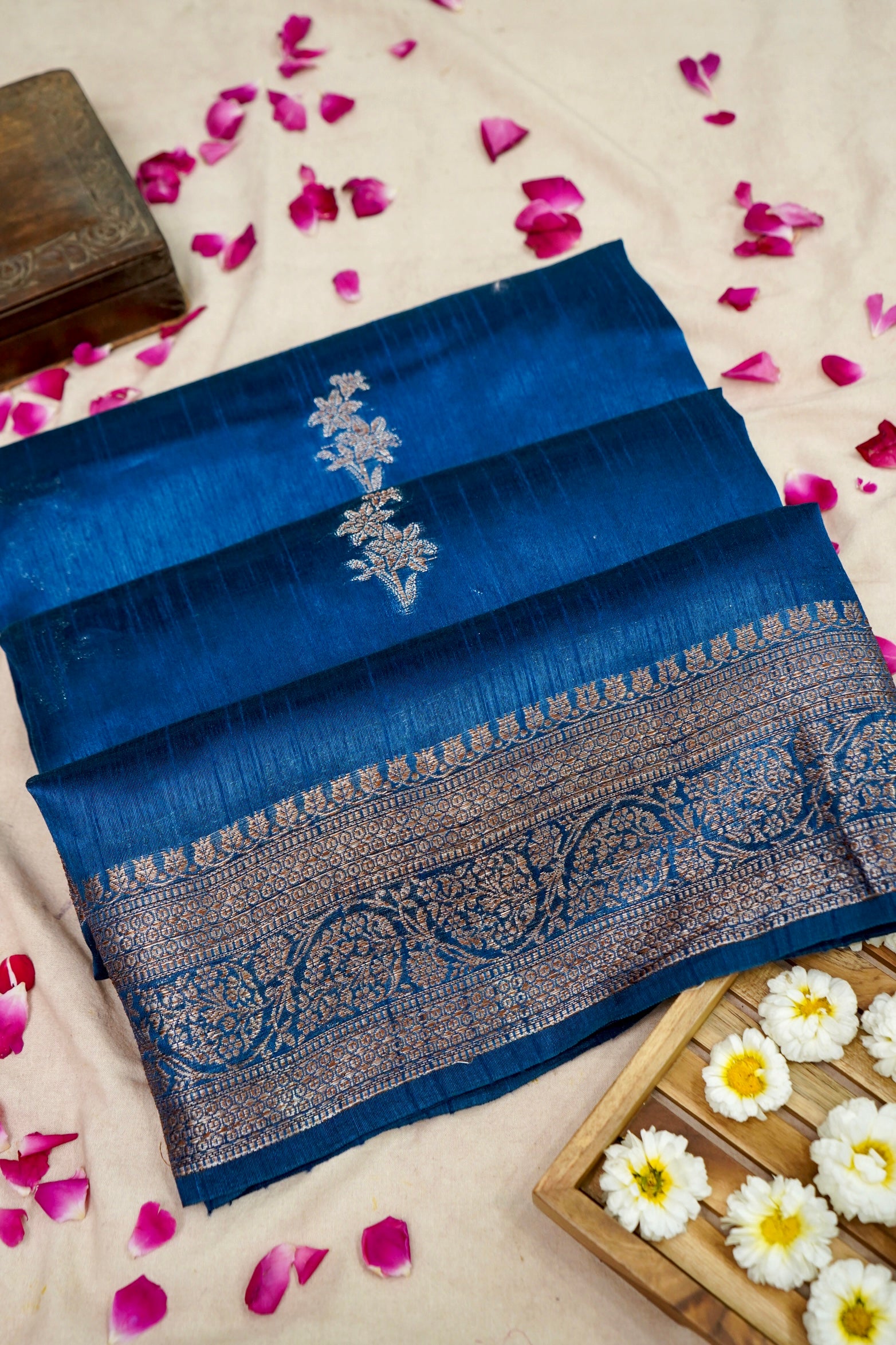 Raw Silk Saree with Antique Zari- Persian Blue