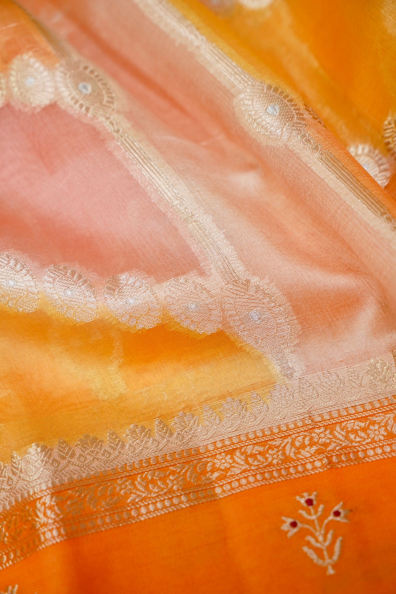 Kora Silk Rangkaat Saree Zari Weaving – Orange