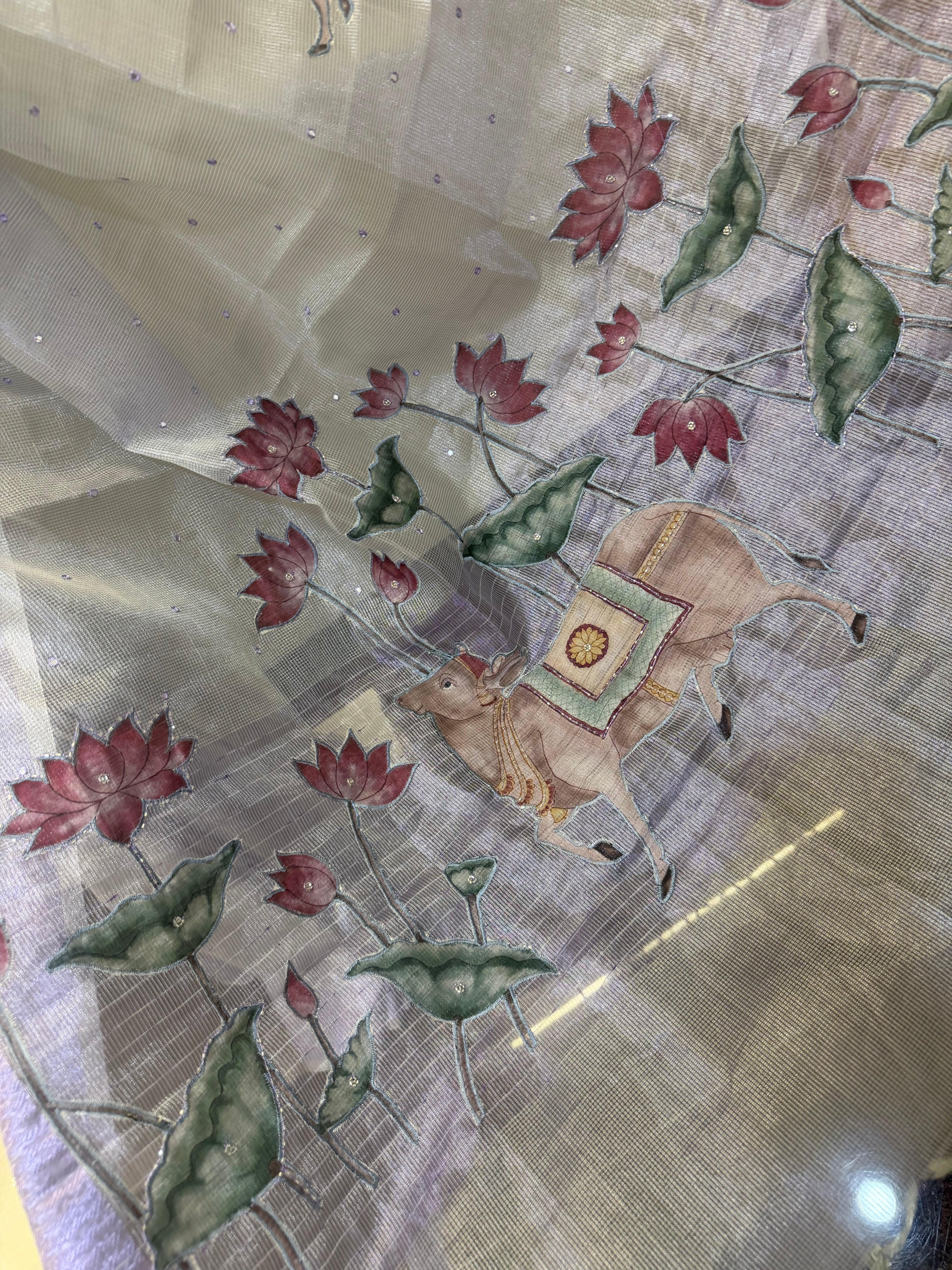 Lavender Kota Tissue Pichwai Appliqué Saree