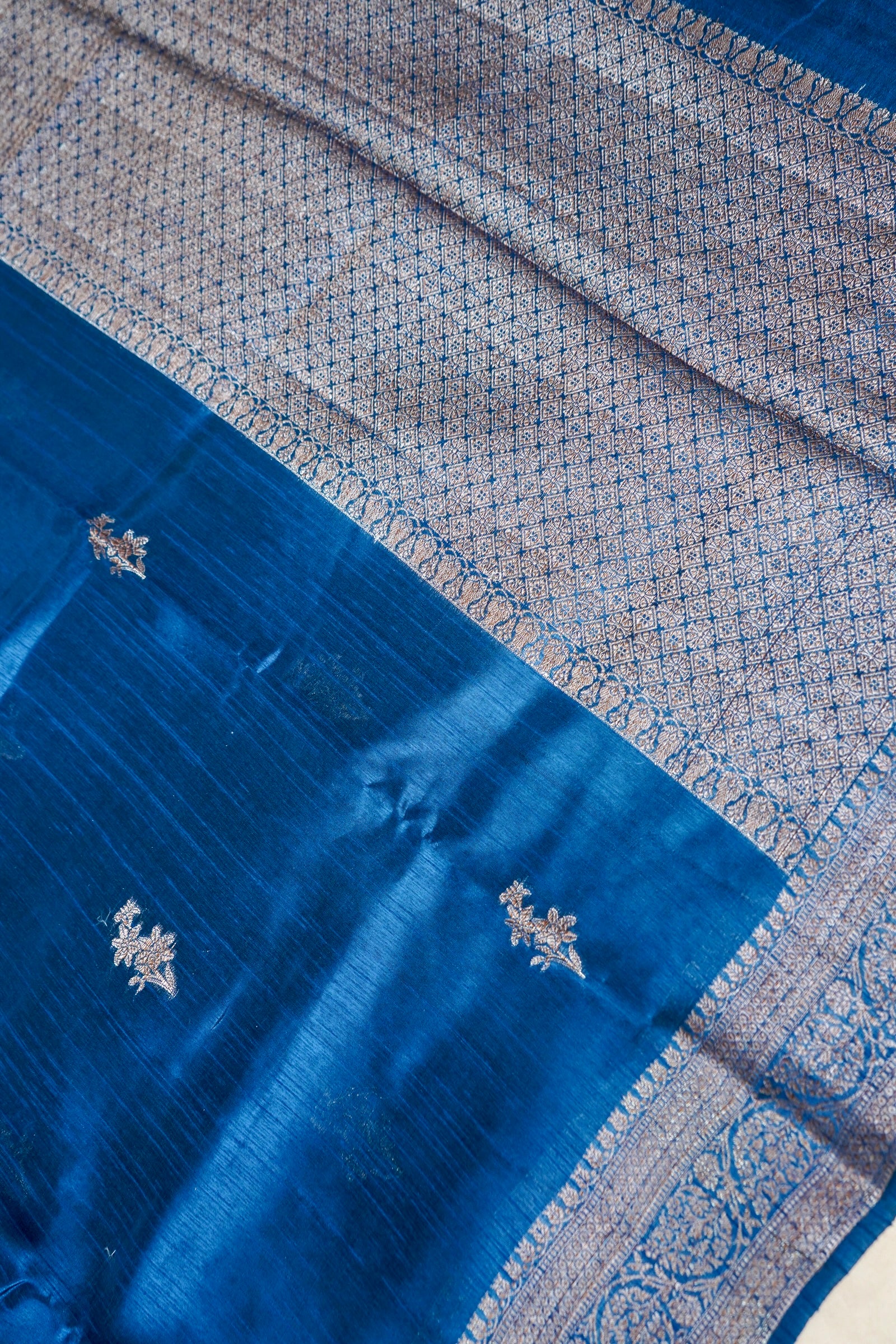 Raw Silk Saree with Antique Zari- Persian Blue