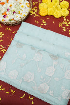 Linen tissue saree with applique work and scallop border - Blue