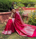 Mashru Silk Saree with Zari Weaving – Rani Pink