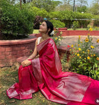 Mashru Silk Saree with Zari Weaving – Rani Pink