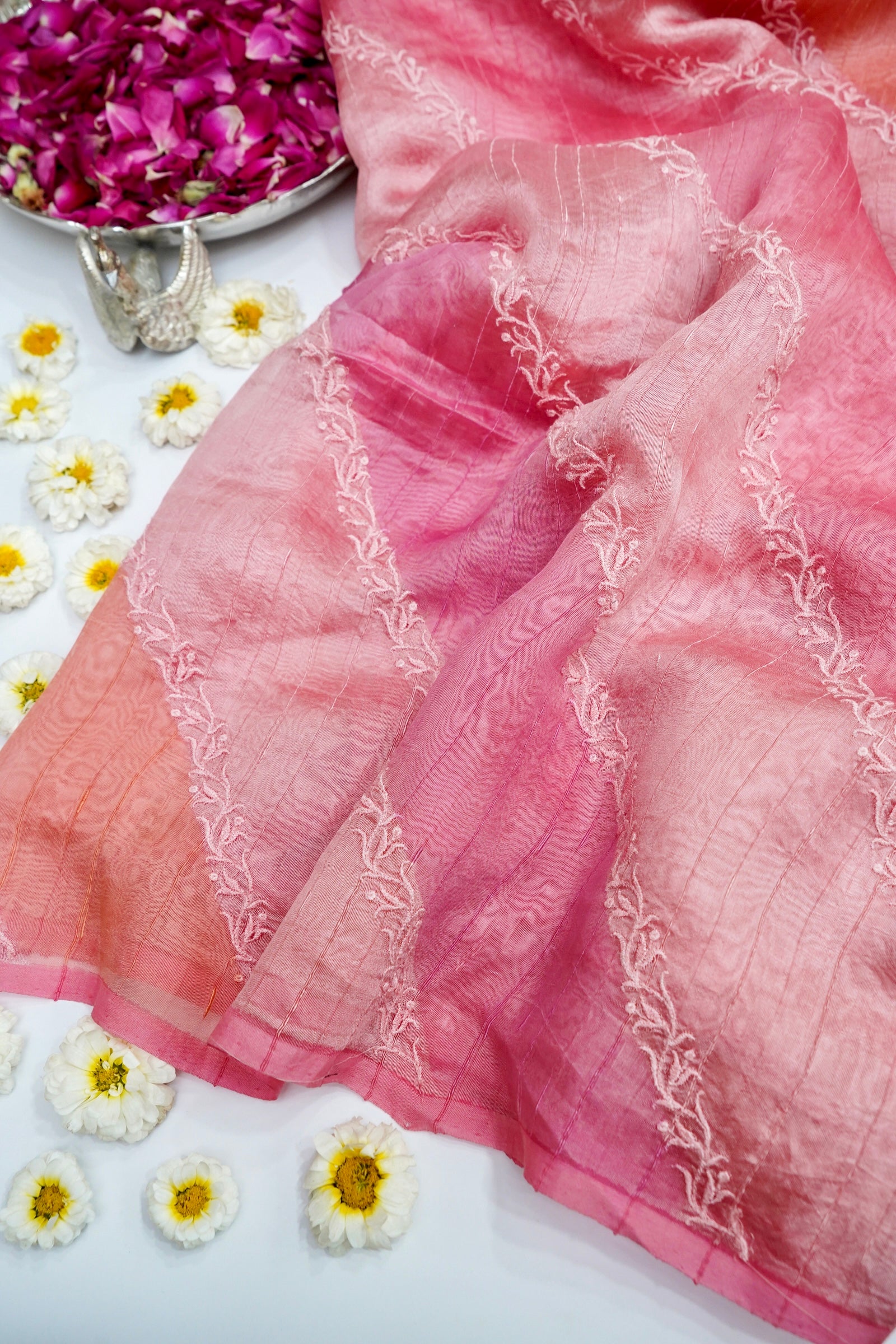 Rangkaat Raw Silk Saree with Thread Embroidery -Pink