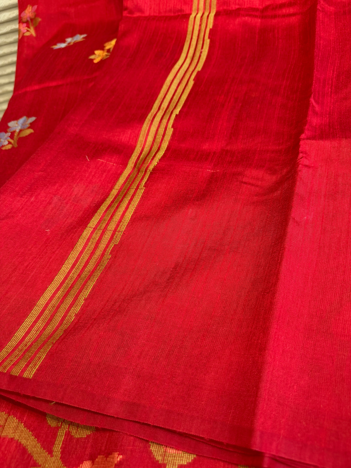 Crimson Red Raw Silk Banarasi Jamdani Saree