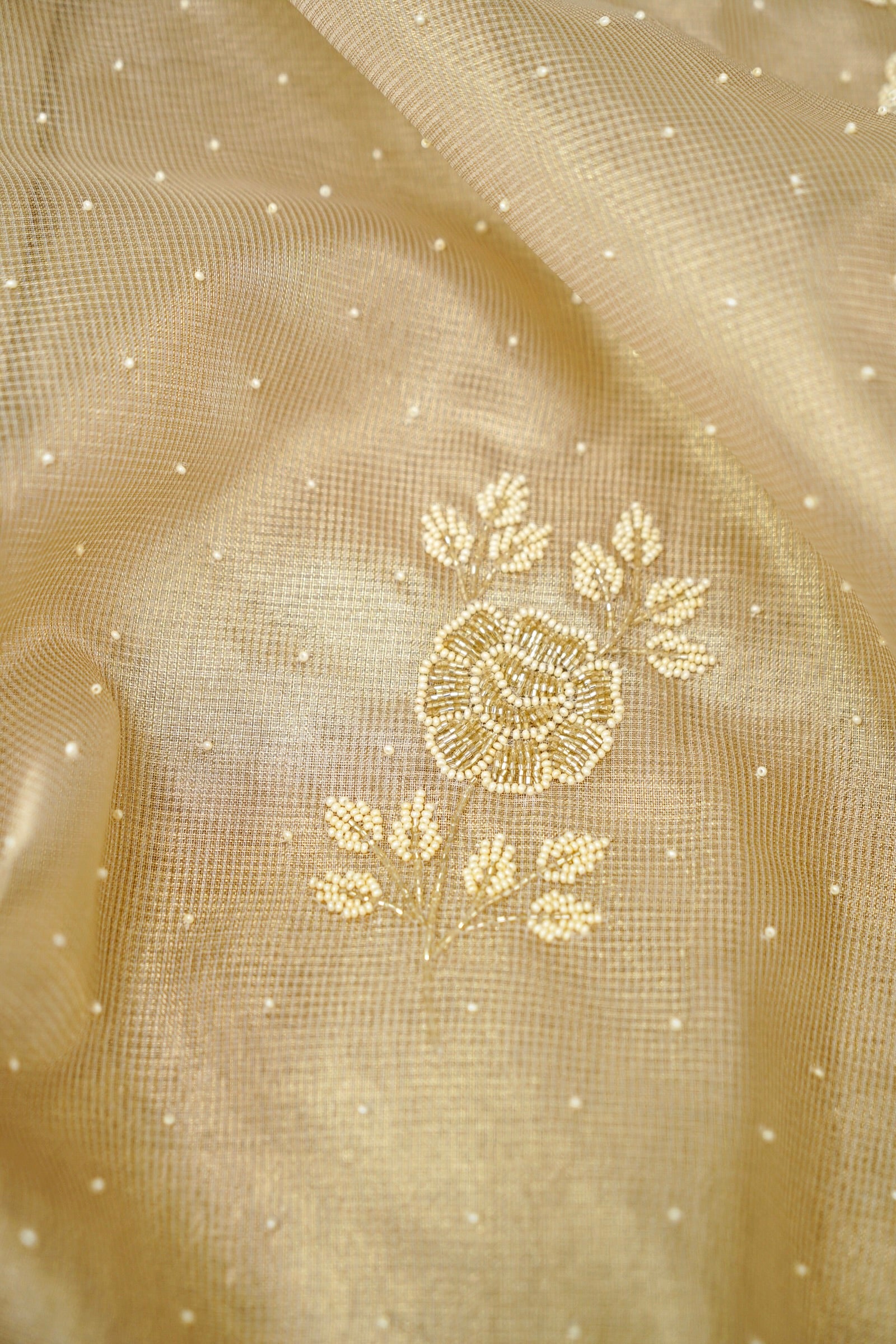 Tissue Kota Saree with All-Over Moti Handwork – Lavender