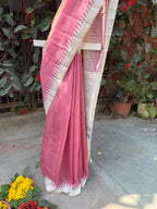 Linen Saree with Artistic Printed Pallu - Rose Pink