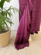 Ombre Raw Silk Organza with Embroidered Border – Wine