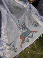 Linen Saree with Shadow Animal Print – Lavender