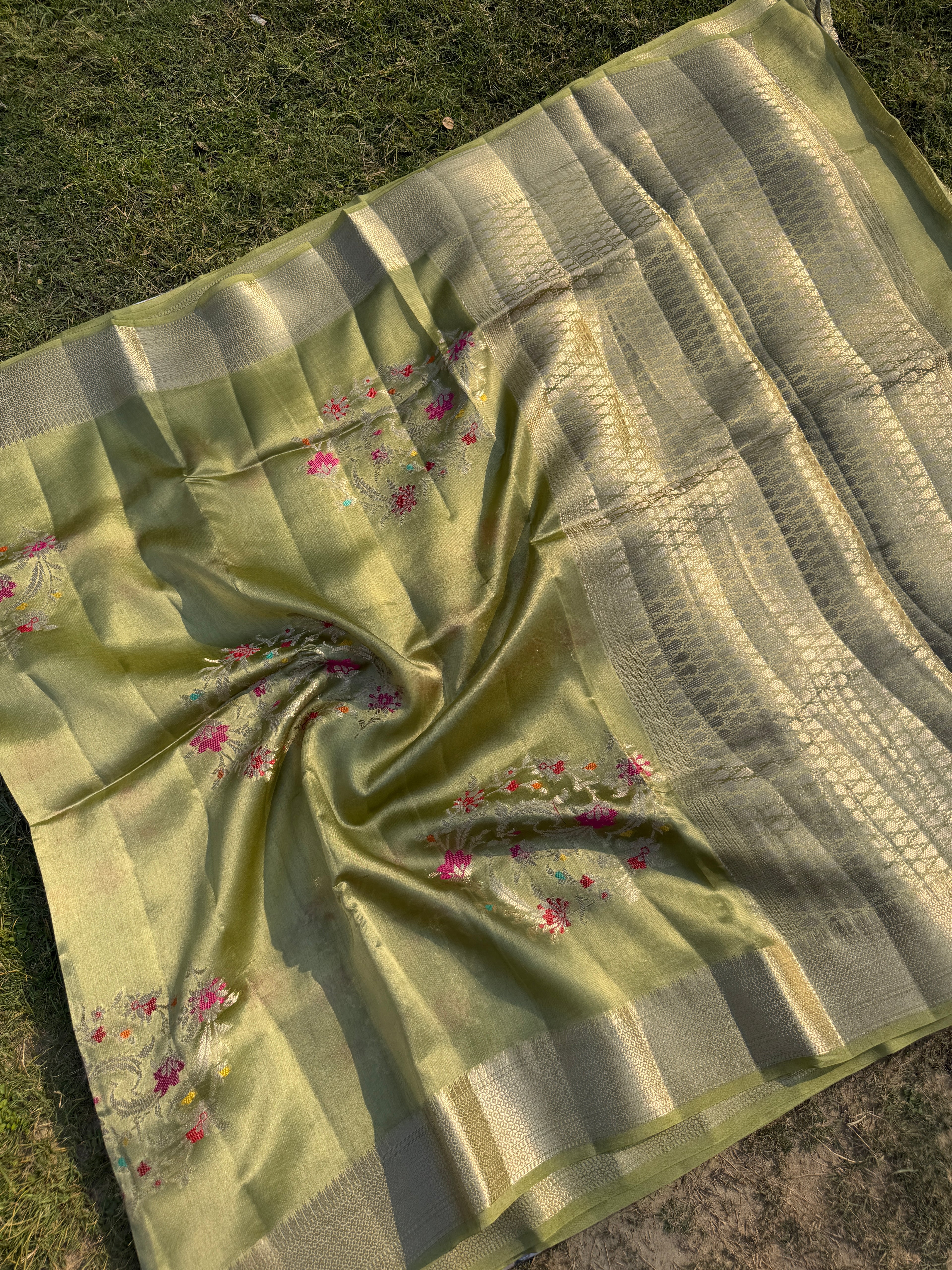 Pastel Green Kora Silk Saree